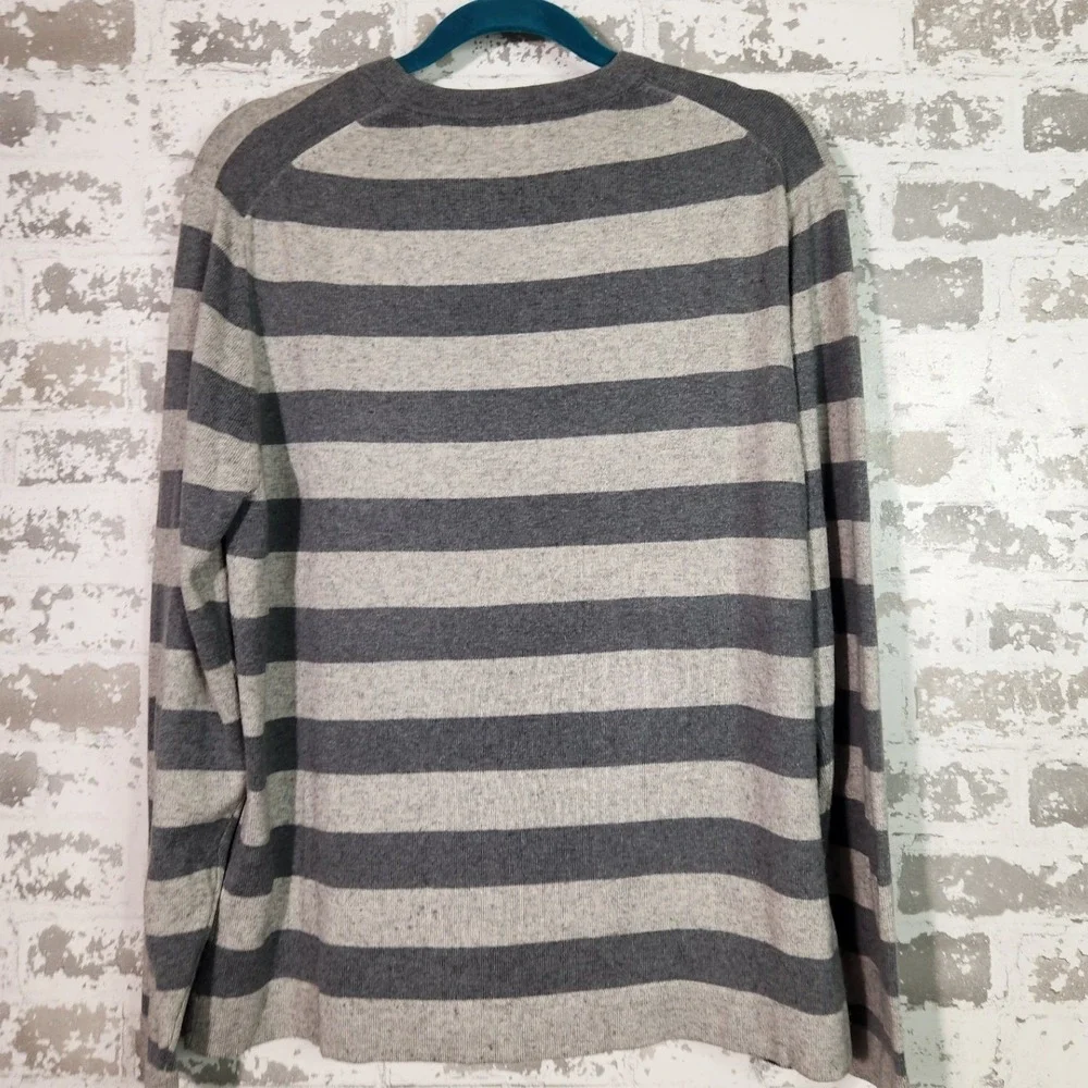 Banana Republic Sweater Mens M Grey Striped Silk Cashmere Knit Preppy Classic